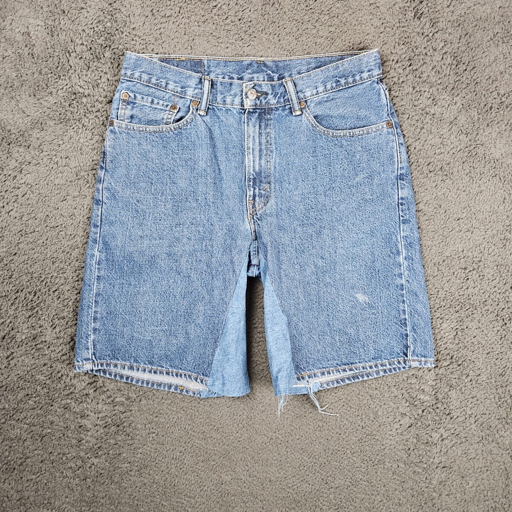 Levis 505 Mens 32 Medium‎ Wash Blue Denim Cut Off Jorts Shorts